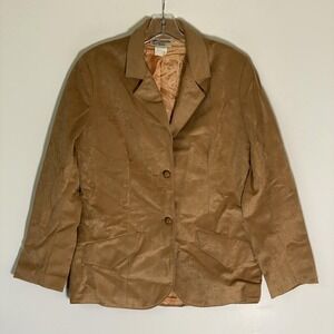 Legends West Blazer Jacket Womens 14 Brown Western Faux Suede Two Button Lined